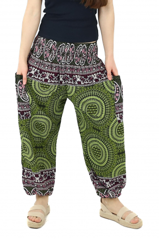 Pantaloni - Pantaloni Jasmine cu print abstract si dungi - Multicolor