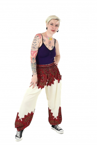 Pantaloni Jasmine cu print abstract si dungi - Multicolor [3]