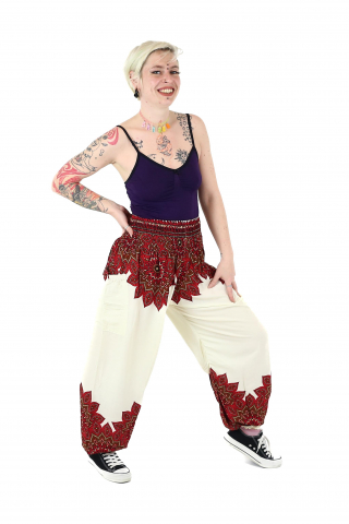 Pantaloni Jasmine cu print abstract si dungi - Multicolor [1]