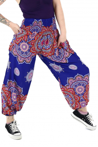 Pantaloni - Pantaloni Jasmine cu print abstract si dungi - Multicolor