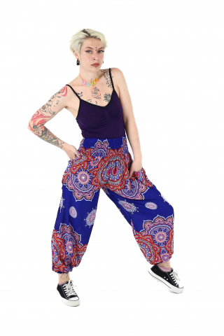 Pantaloni Jasmine cu print abstract si dungi - Multicolor [3]
