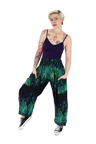 Pantaloni Jasmine cu print abstract si dungi - Multicolor [1]