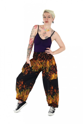 Pantaloni Jasmine cu print abstract si dungi - Multicolor [3]