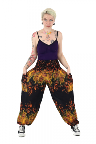 Pantaloni Jasmine cu print abstract si dungi - Multicolor [1]