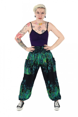 Pantaloni Jasmine cu print abstract si dungi - Multicolor [2]