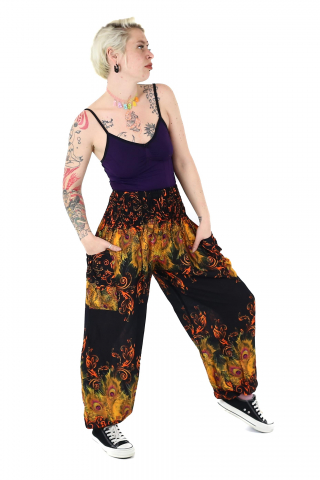 Pantaloni Jasmine cu print abstract si dungi - Multicolor [2]