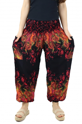 Pantaloni - Pantaloni Jasmine cu print abstract si dungi - Multicolor