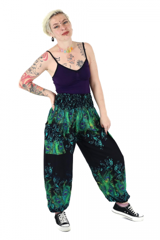 Pantaloni Jasmine cu print abstract si dungi - Multicolor [3]