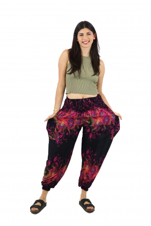 Pantaloni Jasmine cu print abstract si dungi - Multicolor [1]