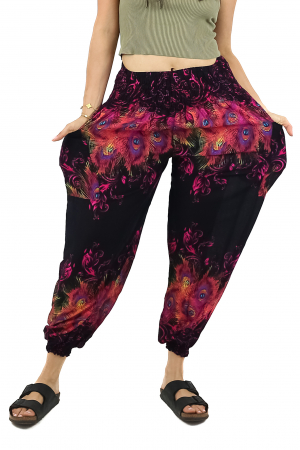 Pantaloni Jasmine cu print abstract si dungi - Multicolor [0]