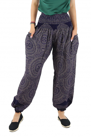 Pantaloni Jasmine din material fluid cu print Mandala all over - Verde [0]