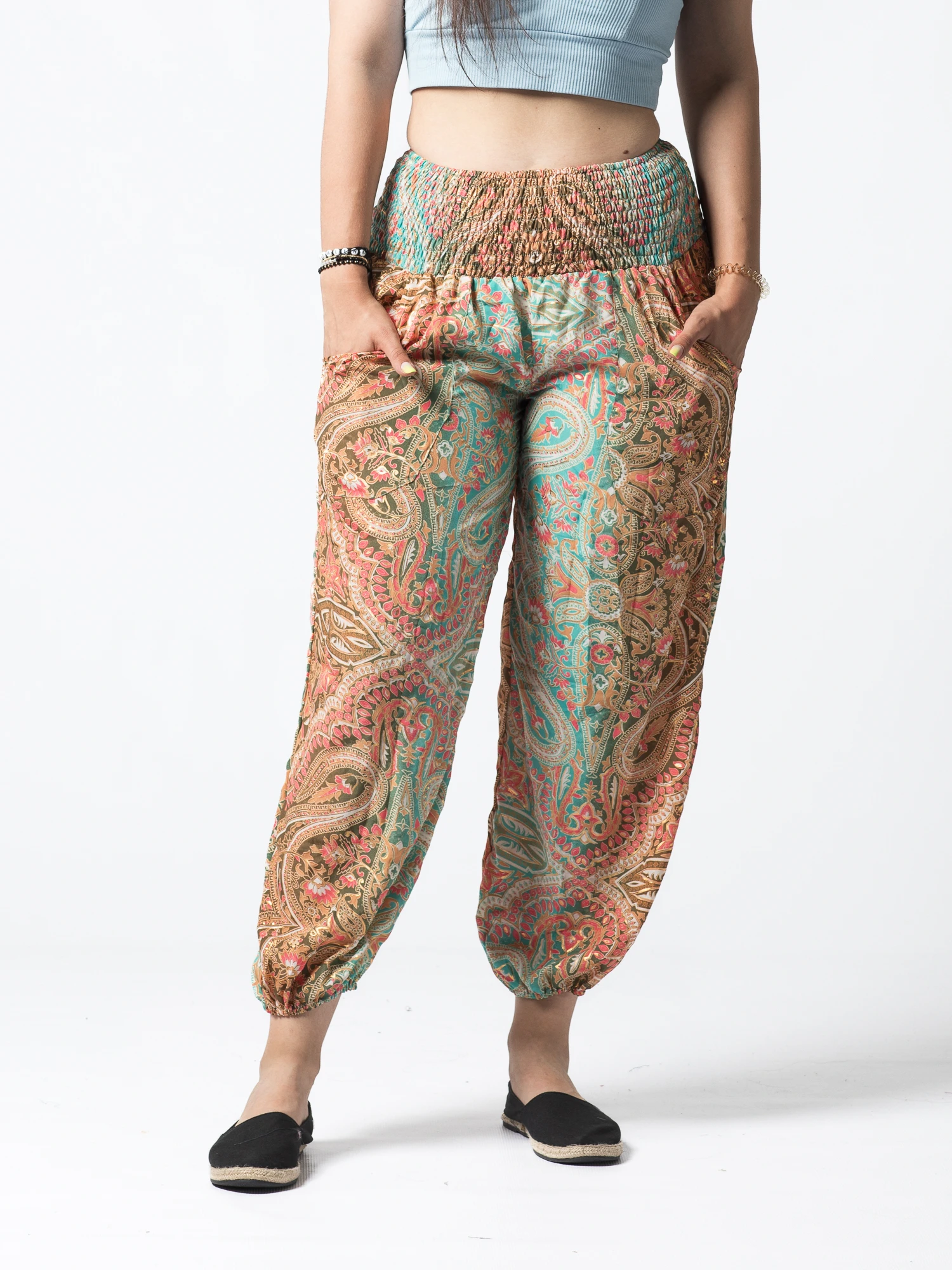 MADE IN INDIA - Pantaloni Jasmine din material fluid - Produs Unicat 3