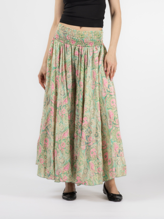 Pantaloni - Pantaloni largi din material fluid cu print și fir auriu - Model 27