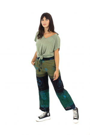 Pantaloni lejeri cu motive hinduse - Khaki si Negru [2]