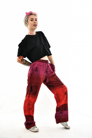 Pantaloni lejeri cu motive hinduse - Magenta si rosu [5]