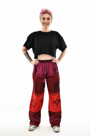 Pantaloni lejeri cu motive hinduse - Magenta si rosu [3]