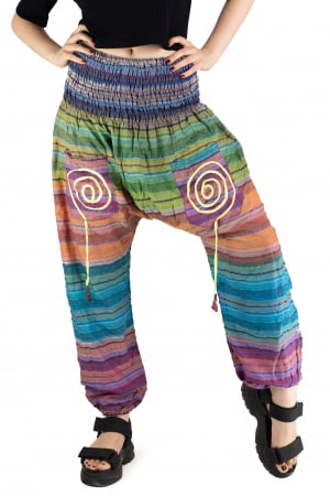 Pantaloni multicolori cu talie inalta din bumbac - Unicat - Model 10