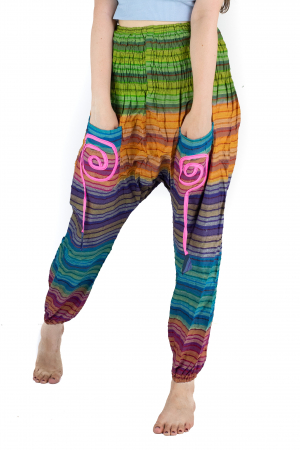 Pantaloni multicolori cu talie inalta din bumbac - Unicati - Model 1 - CT22