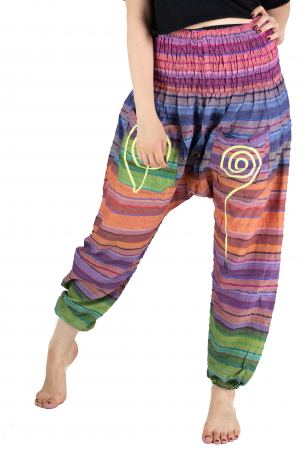 Pantaloni multicolori cu talie inalta din bumbac - Unicati - Model 7 - CT22