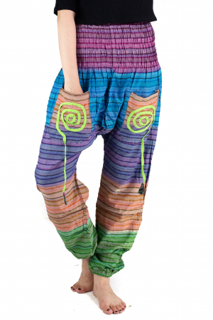 Pantaloni multicolori cu talie inalta din bumbac - Unicati - Model 8 - CT22