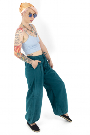 Pantaloni one color cu elastic pe picior - Negru [2]