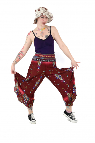 Pantaloni palazzo cu brau etno si print floral - Negru [2]