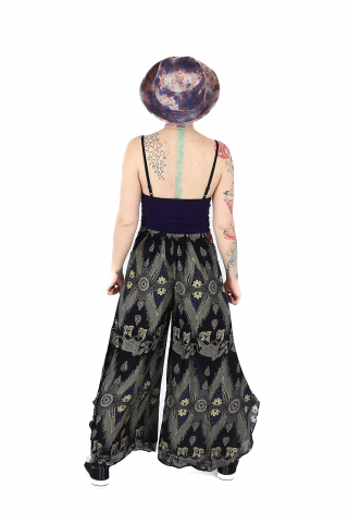 Pantaloni palazzo cu brau etno si print hindus si floral - Portocaliu [5]