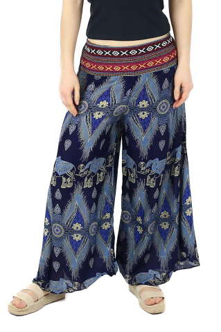 Pantaloni palazzo cu brau etno si print hindus si floral - Portocaliu [0]