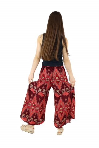 Pantaloni palazzo cu brau etno si print hindus si floral - Portocaliu [4]