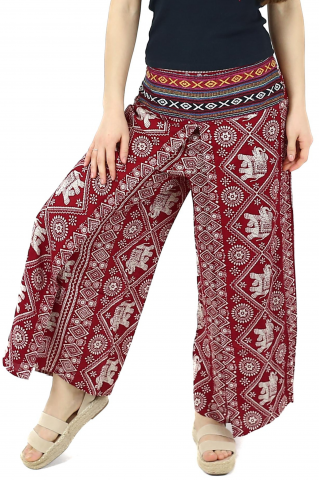 Pantaloni palazzo petrecuti cu brau etno si motive hinduse - Teal [0]
