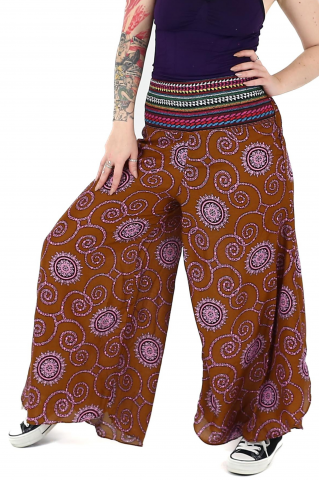 Pantaloni palazzo petrecuti cu brau etno si print abstract - Bleumarin [0]
