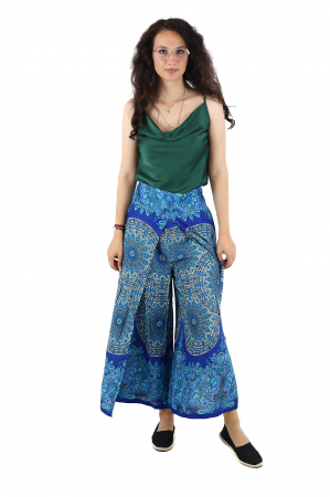 Pantaloni palazzo petrecuti cu print all over Mandala  2 - Verde [1]
