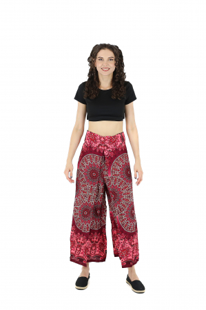 Pantaloni palazzo petrecuti cu print all over Mandala  2 - Verde [1]