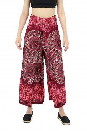 Pantaloni - Pantaloni palazzo petrecuti cu print all over Mandala  2 - Verde
