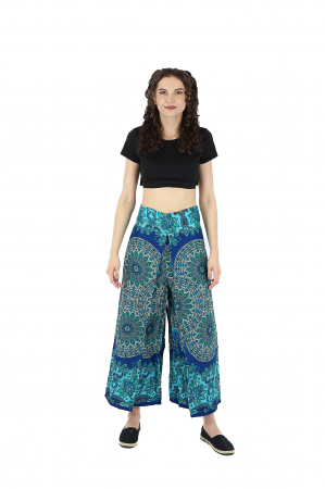 Pantaloni palazzo petrecuti cu print all over Mandala  2 - Verde [1]