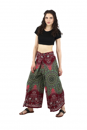 Pantaloni palazzo petrecuti cu print Mandala - Rosu [1]