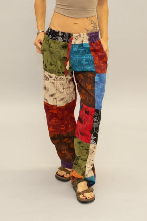 Pantaloni - Pantaloni patch din bumbac cu imprimeu ciuperci - Model Surpriză