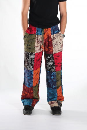 ÎMBRĂCĂMINTE - Pantaloni patch din bumbac cu imprimeu ciuperci - Model Surpriză