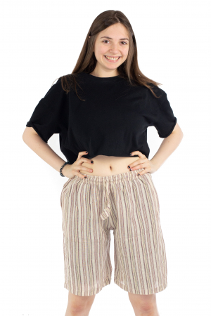 Pantaloni scurti in dungi - Crem [1]