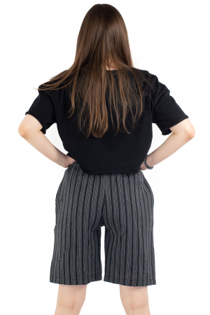 Pantaloni scurti in dungi - Negru [3]