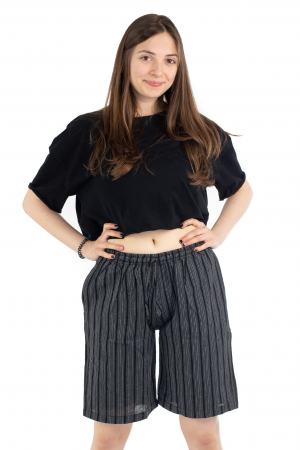 Pantaloni scurti in dungi - Negru [1]