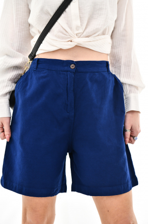 Pantaloni scurti din bumbac cu fermoar - Albastru [0]