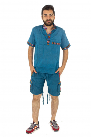 Pantaloni scurti din bumbac cu motive etno - Teal [6]