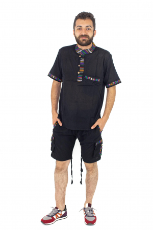 Pantaloni scurti din bumbac cu motive etno - Negru [1]