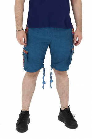 Pantaloni scurti din bumbac cu motive etno - Teal [0]