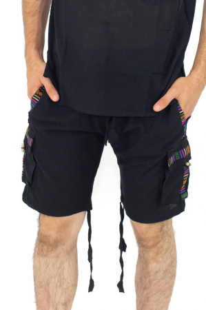 Pantaloni - Pantaloni scurti din bumbac cu motive etno - Negru