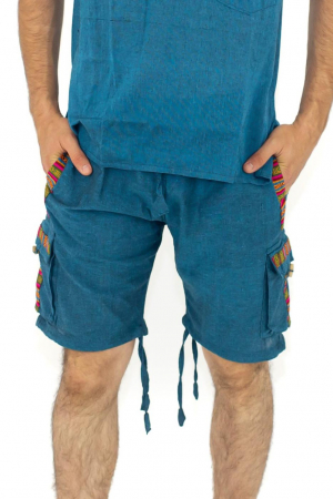 Pantaloni scurti din bumbac cu motive etno - Teal [5]