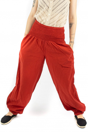 Pantaloni subtiri cu banda lata - Caramiziu [0]