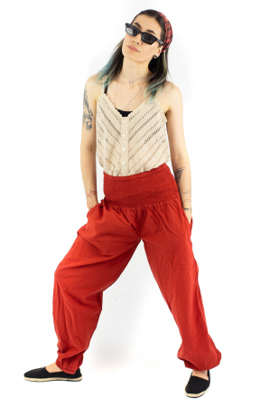 Pantaloni subtiri cu banda lata - Caramiziu [2]