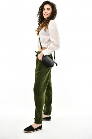 Pantaloni subtiri de vara cu snur - Verde [3]